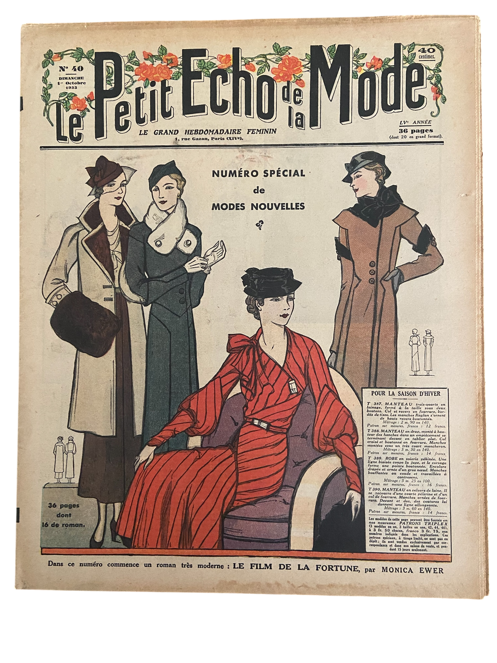 Le Petit Echo de la Mode 1 Octobre 1933 French women’s magazine with many fashion illustrations