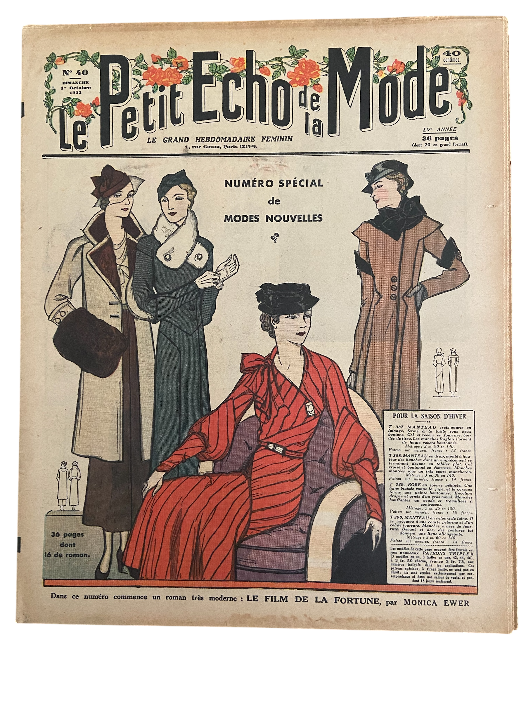 Le Petit Echo de la Mode 1 Octobre 1933 French women’s magazine with many fashion illustrations