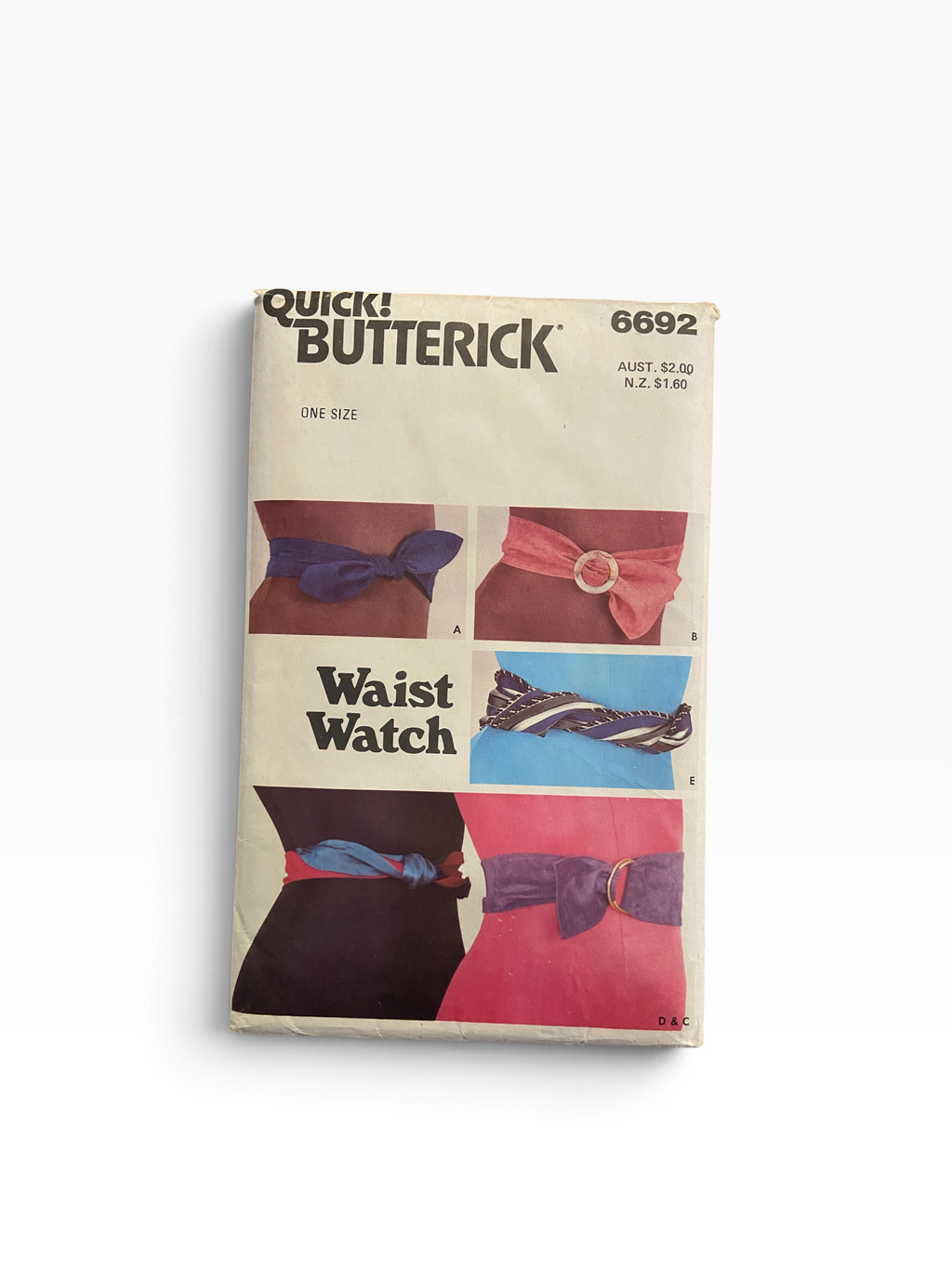 Butterick 6692 vintage 198Os belts sewing pattern. Sizes small, medium and large