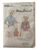 Home Journal 11598 vintage 1950s blouse UNPRINTED sewing pattern Bust 34 inches