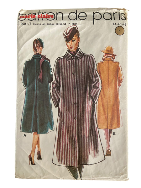 Marie Claire Patron de Paris 9001 vintage 1980s overcoat sewing pattern. FRENCH LANGUAGE INSTRUCTIONS. Bust 38, 40, 42 inches