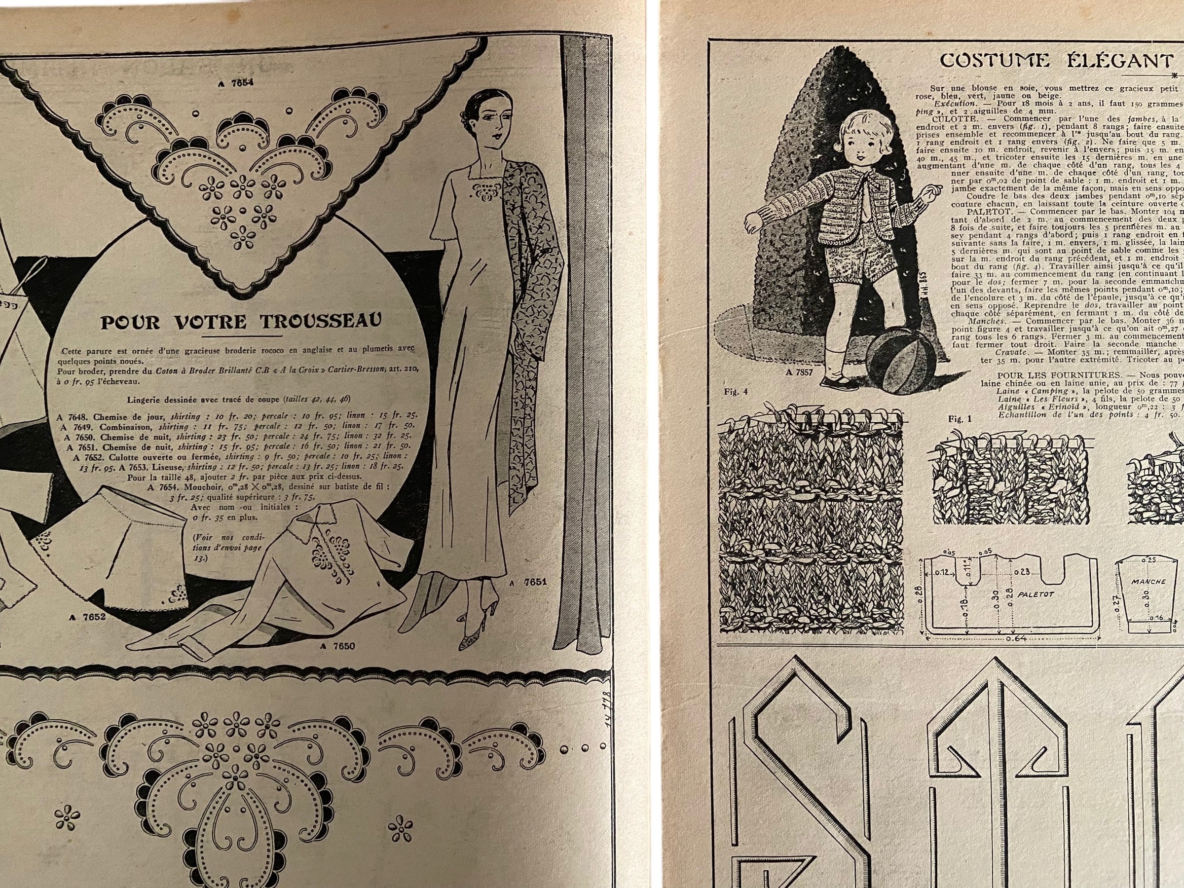 Mon Ouvrage 15 Octobre 1935 includes knitting pattern for the suit on the front cover