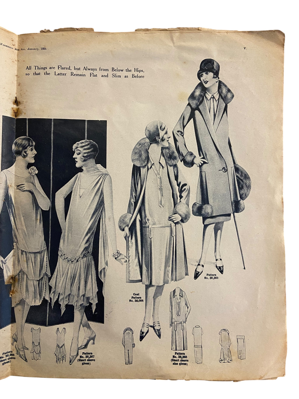 Fashions for All magazine February 1925 with two dress sewing patterns, unused. Bust 36 inches.