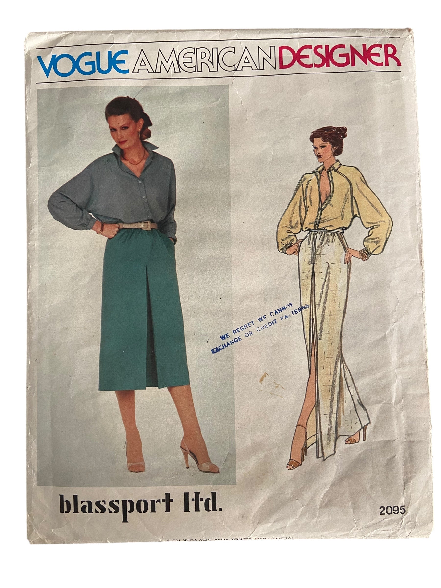 Vogue 2095 vintage 1970s Vogue American Designer Bill Blass blouse and skirt sewing pattern in two lengths Bust 34 inches