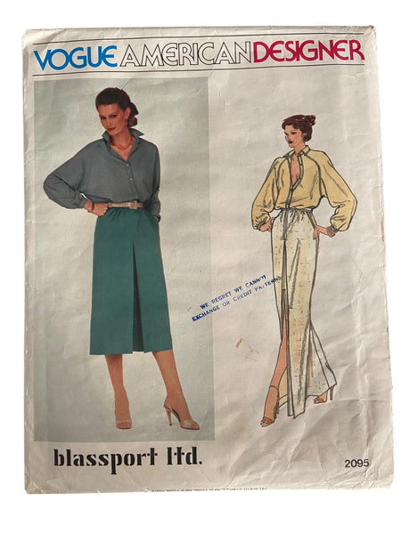 Vogue 2095 vintage 1970s Vogue American Designer Bill Blass blouse and skirt sewing pattern in two lengths Bust 34 inches