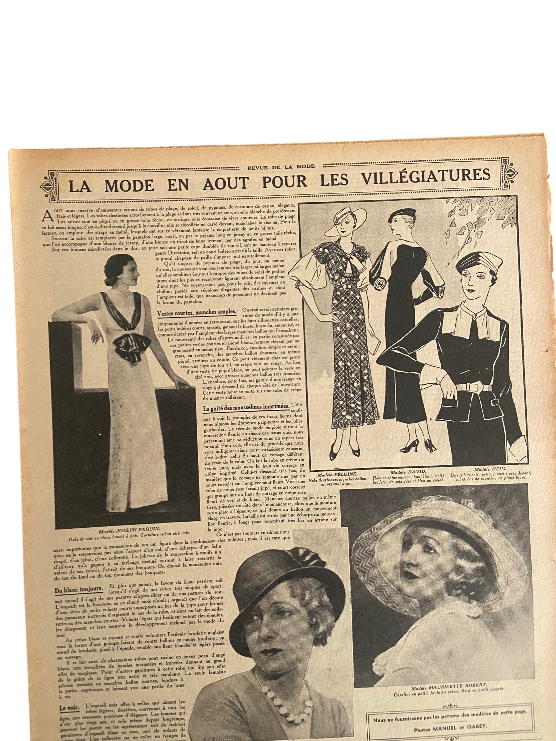 Le Petit Echo de la Mode 13 Aout 1933 French women’s magazine with many fashion illustrations