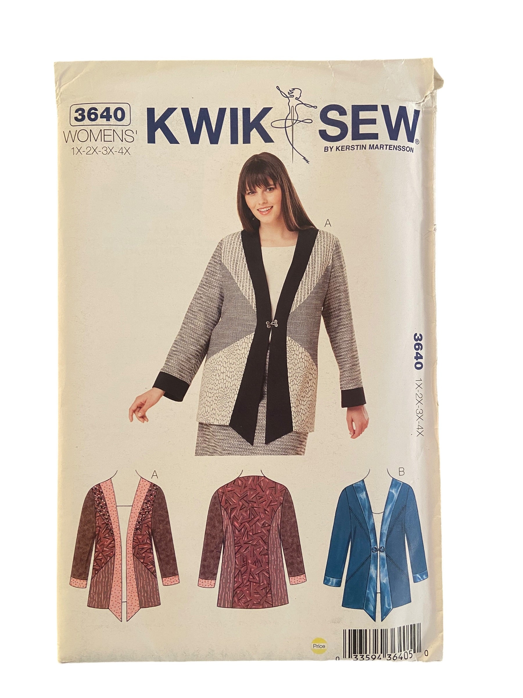 Kwik Sew 2658 women’s jackets sewing pattern. Bust 45, 49, 53, 57 inches