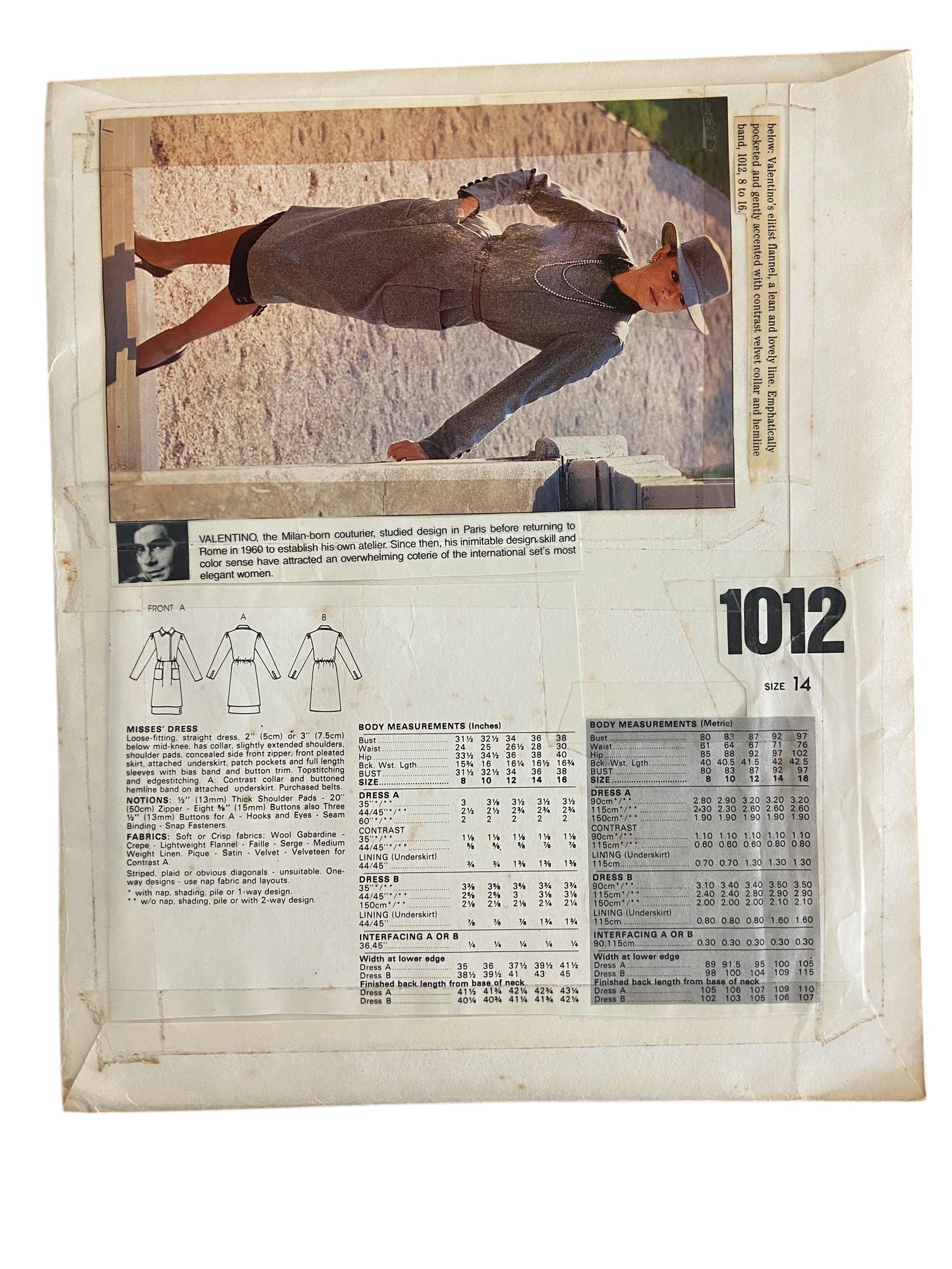 Vogue 1012 Vintage 1980s dress sewing pattern. Vogue Designer Original . Valentino. Bust 36 inches