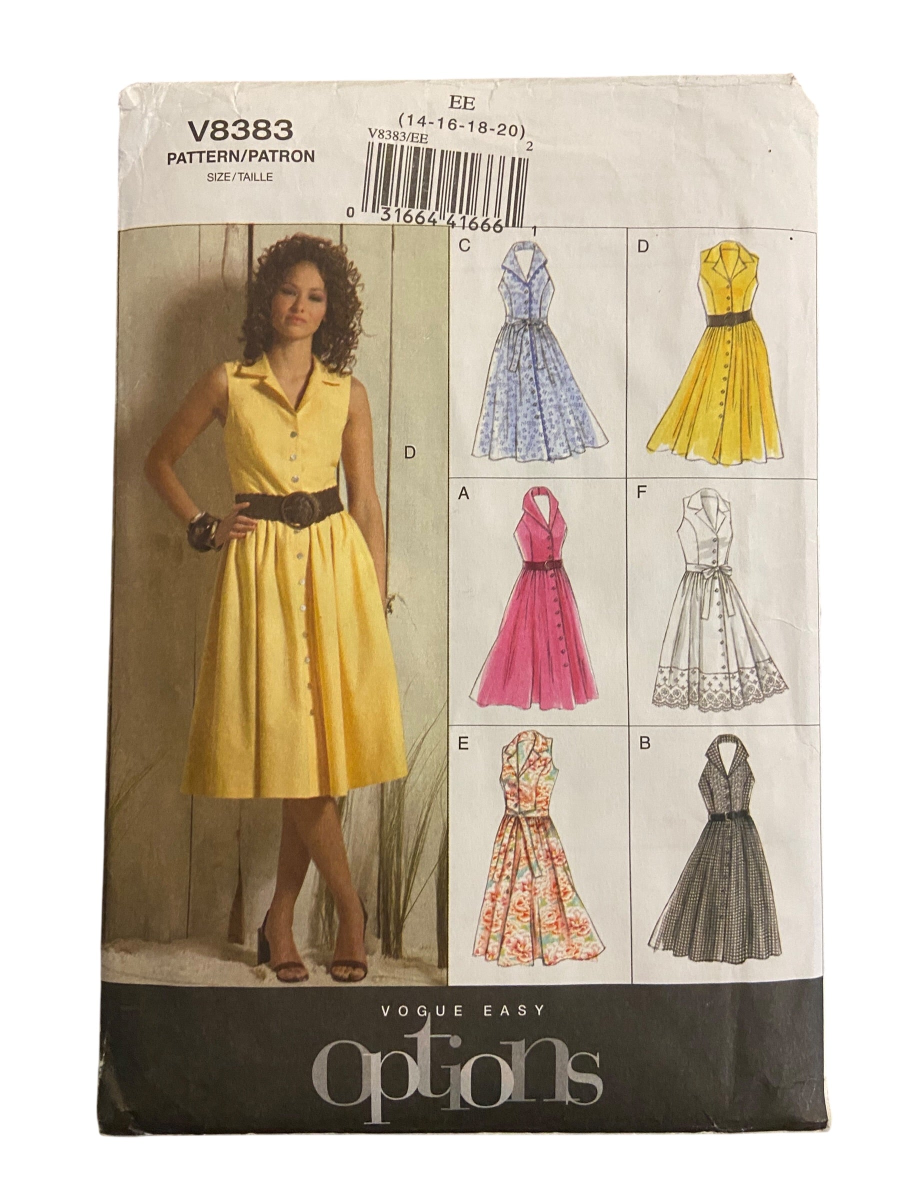 Vogue v8383 vintage 2000s dress sewing pattern. Bust 36, 38, 40, 42 inches