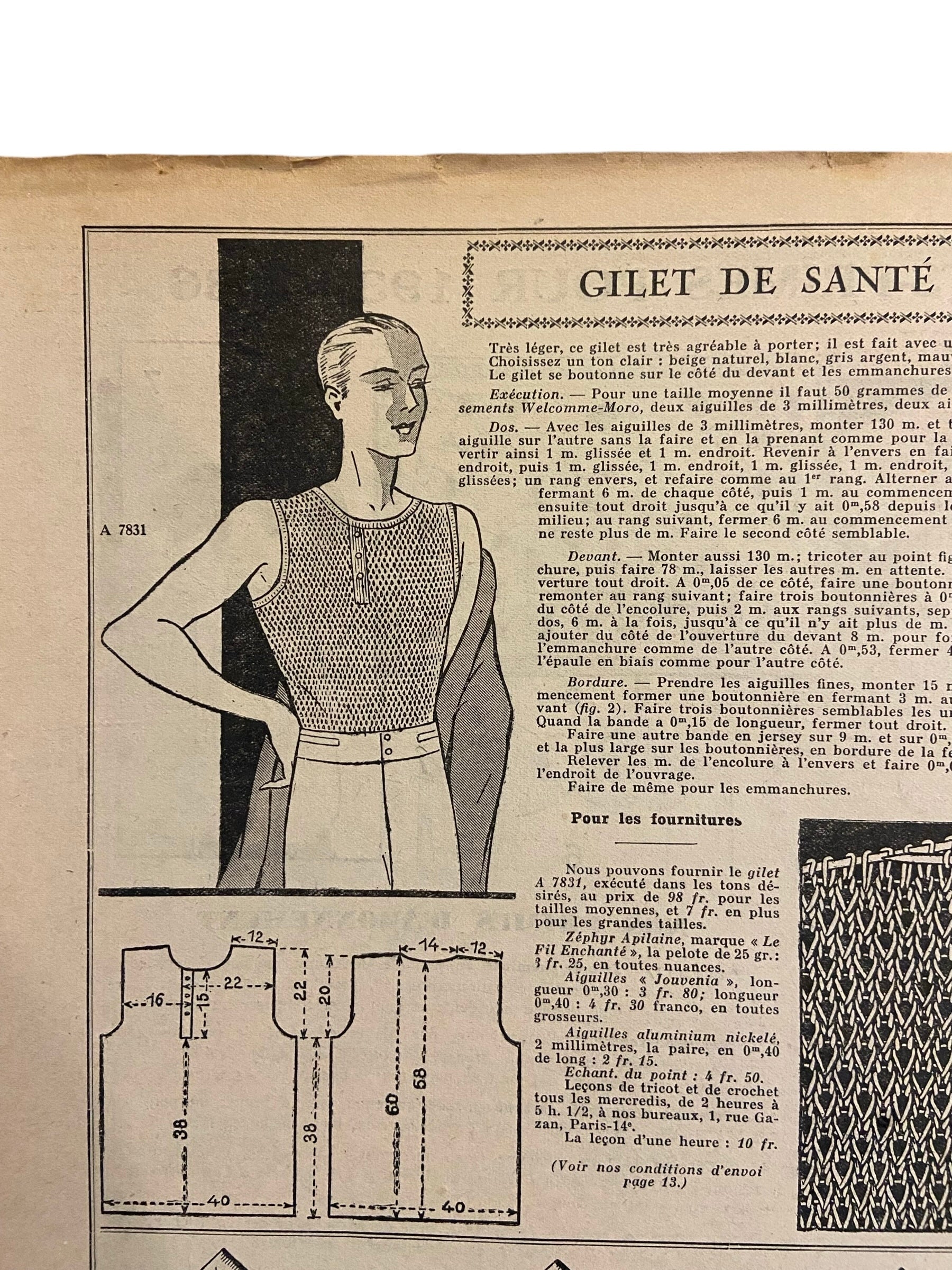 Mon Ouvrage 1 October 1935 includes  knitting pattern for the dress on the front cover and a man’s singlet (vest)