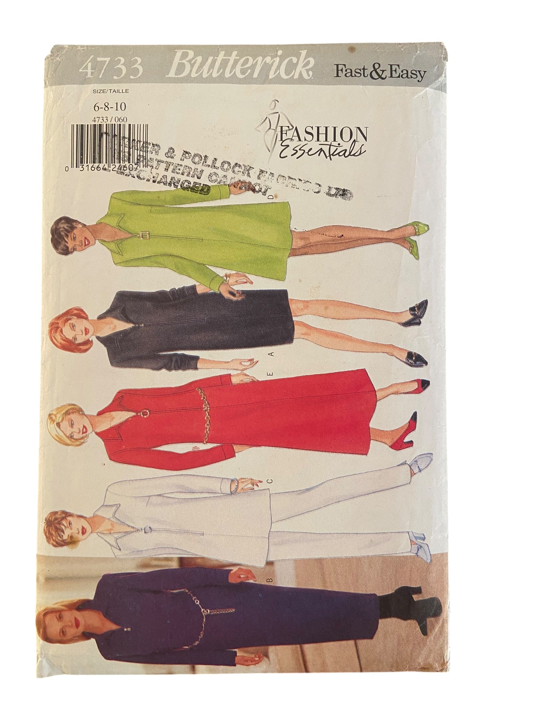 Butterick 4733 vintage 1990s dress, tunic and pants fast and easy sewing pattern Bust 30.5, 31.5, 32.5 inches
