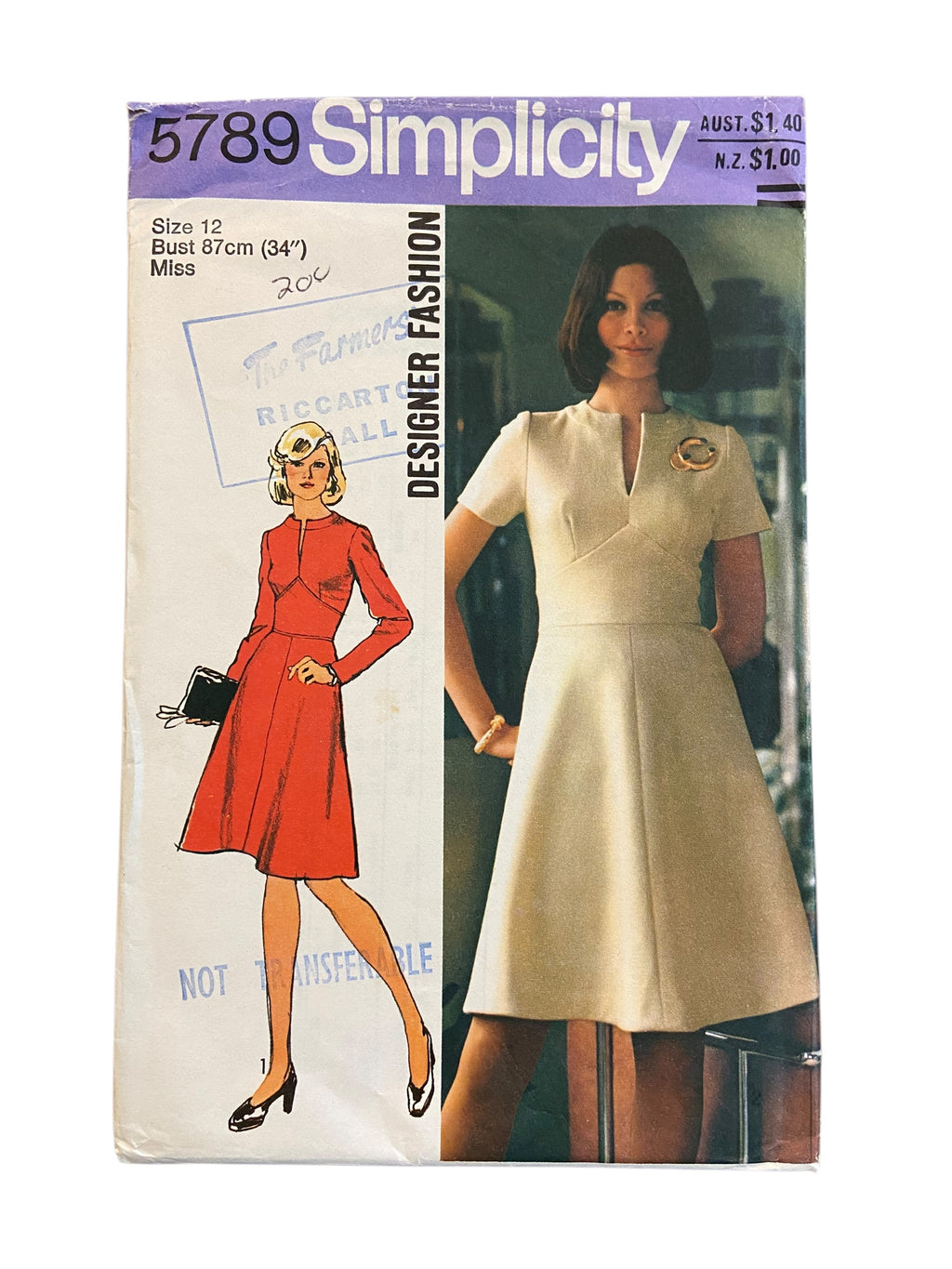 Simplicity 5789 vintage 1970s dress sewing pattern