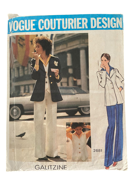 Vintage 1970s Vogue 2681 Couturier Design Galitzine three piece suit pattern Bust 34 inches