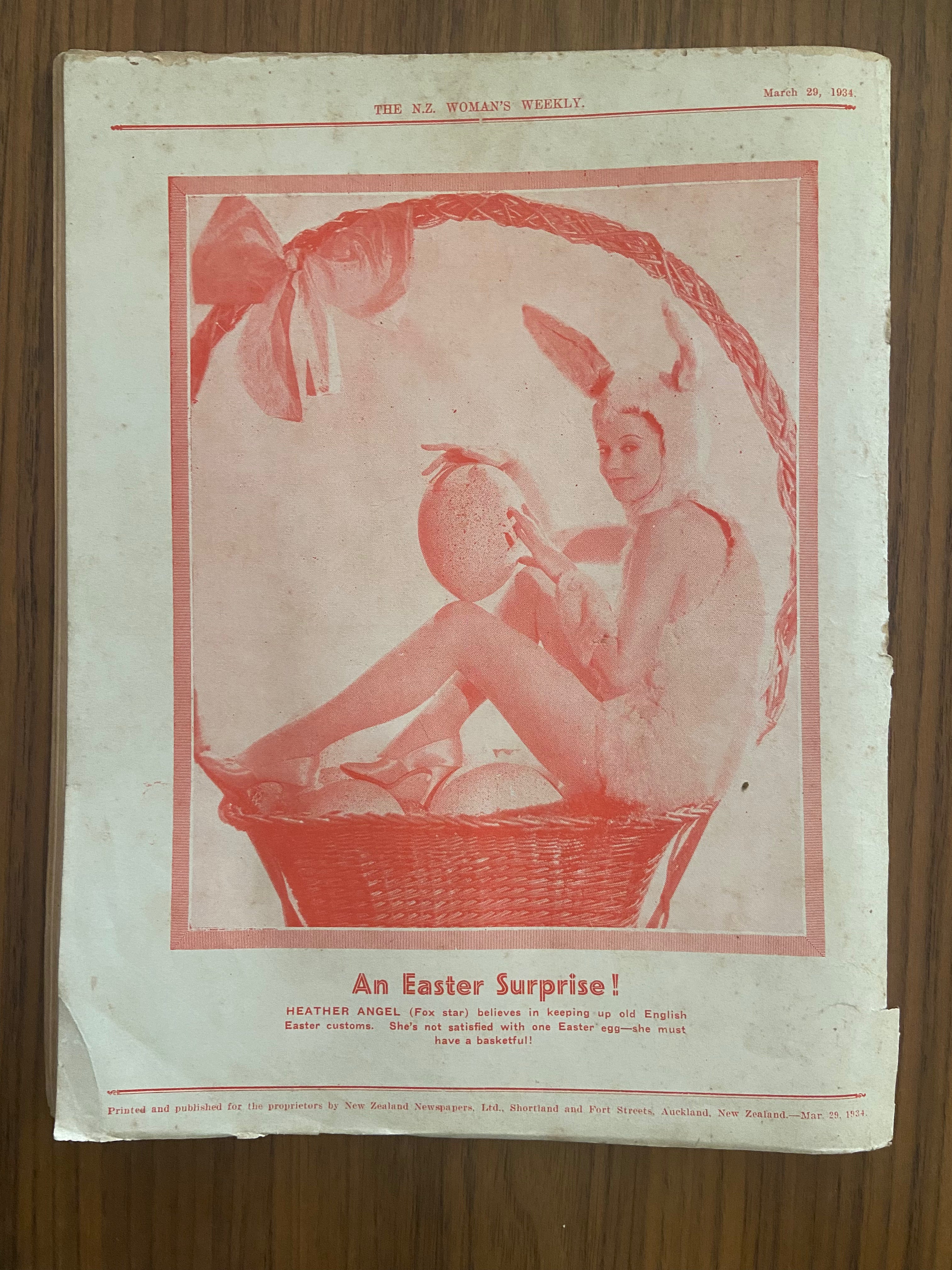 New Zealand Woman’s Weekly  March 29 1934 with a sewing pattern, unused, factory folded, frocks bust 33 inches