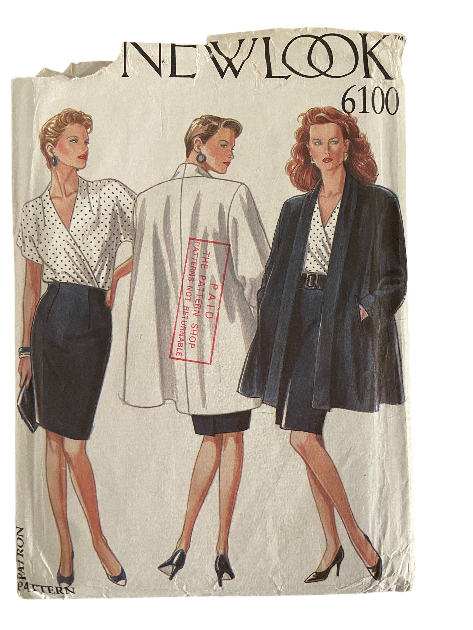 New Look 6100 vintage 1980s top, jacket and skirt sewing pattern Bust 34-44 inches