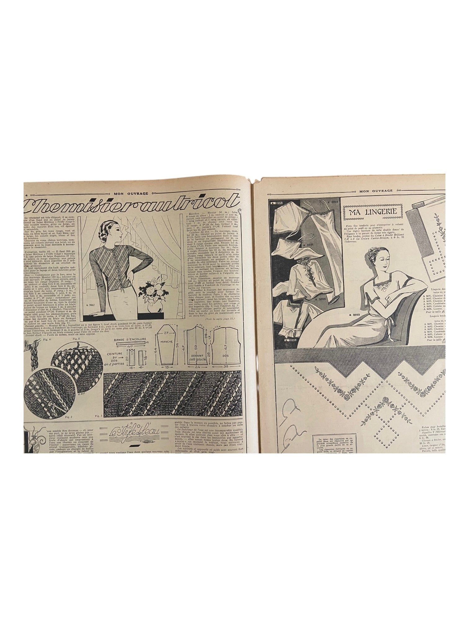 Mon Ouvrage 15 Decembre 1936 vintage French craft magazine with knitting pattern for the cardigan on the cover