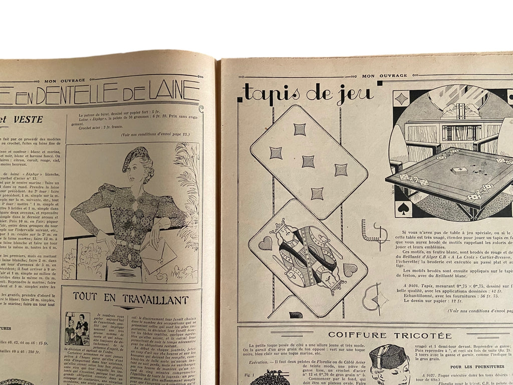 Mon Ouvrage 15 Aout 1937 includes  crochet pattern for the blouse and hat on the front cover