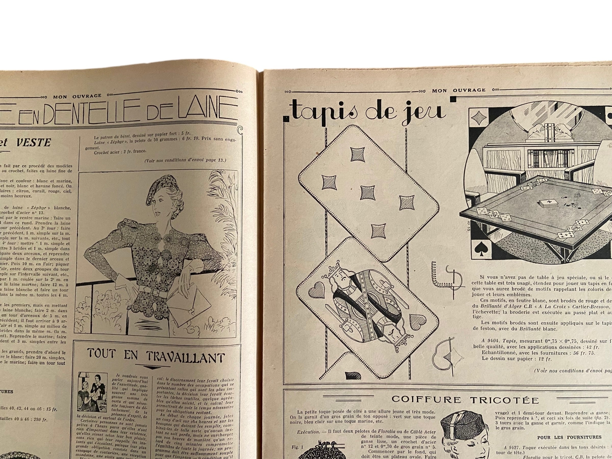 Mon Ouvrage 15 Aout 1937 includes  crochet pattern for the blouse and hat on the front cover