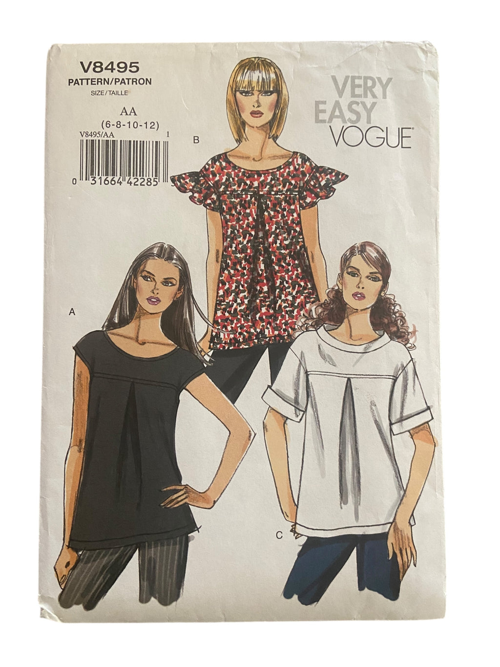 Vogue v8495 vintage 2000s top sewing pattern. Bust 30.5, 31.5, 32.5, 34 inches