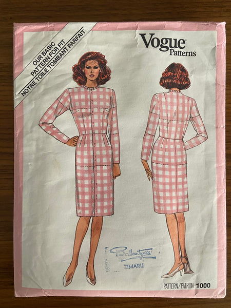 Vogue 1000 1980s dress fitting shell pattern Bust 32.5 inches