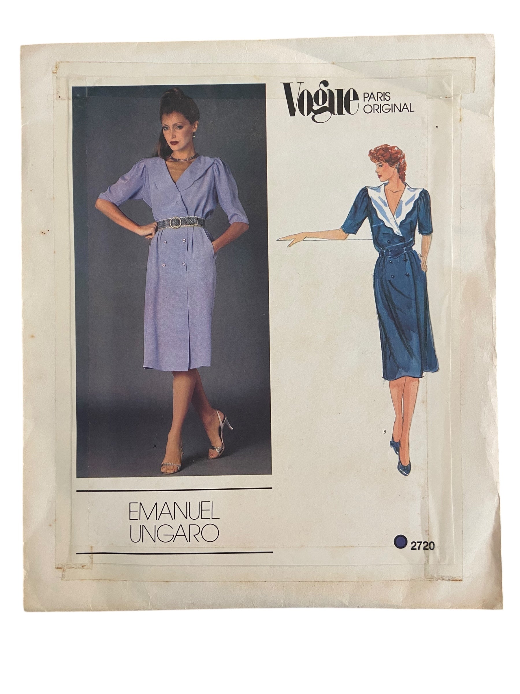 Vogue 2720. Vintage 1980s dress sewing pattern. Vogue Paris Original . Emanuel Ungaro. Bust 36 inches
