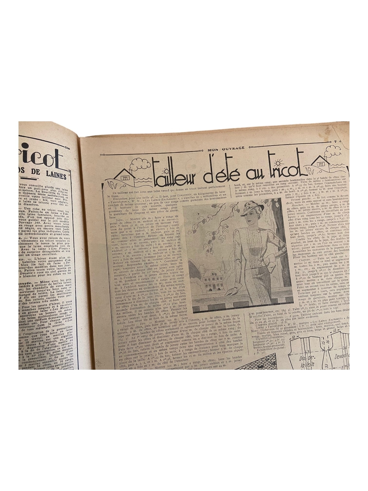 Mon Ouvrage 15 Septembre 1937 vintage French craft magazine with knitting pattern for the suit on the cover
