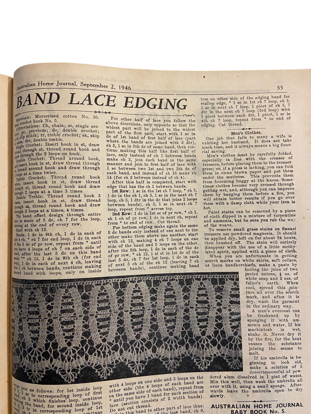 Australian home journal September 2nd 1946 with three sewing patterns, unused, factory folded, two women’s dresses (36 inch bust) and child’s frock age 8 years