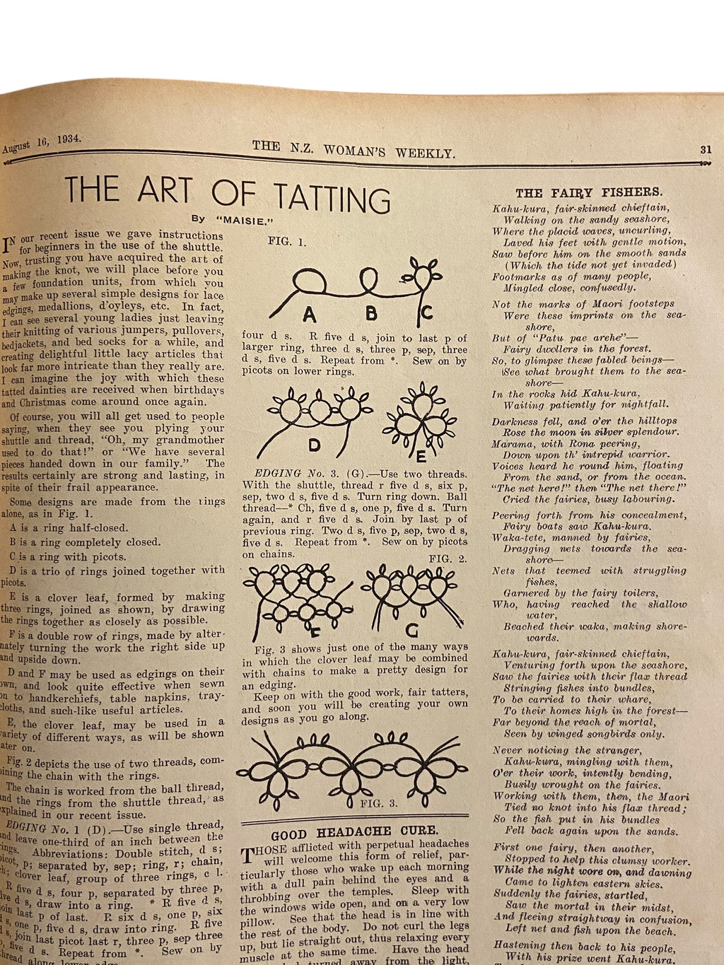 New Zealand Woman’s Weekly August 16 1934 with a sewing pattern, unused, factory folded, ladies frock (attractive frock for the matron), bust 36 inches