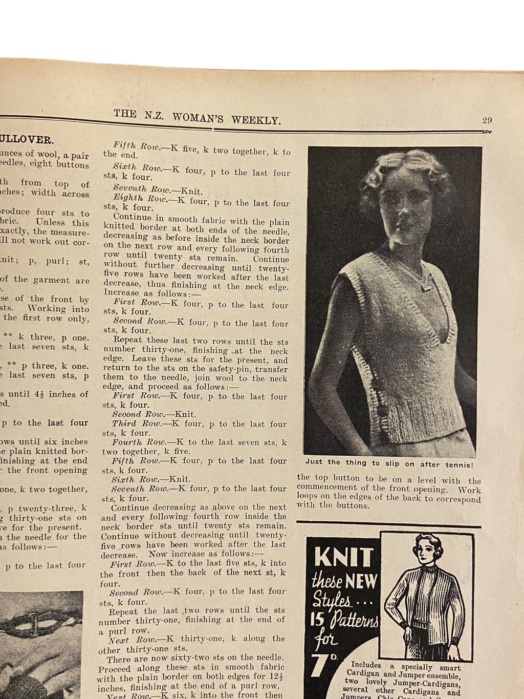 New Zealand Woman’s Weekly August 16 1934 with a sewing pattern, unused, factory folded, ladies frock (attractive frock for the matron), bust 36 inches