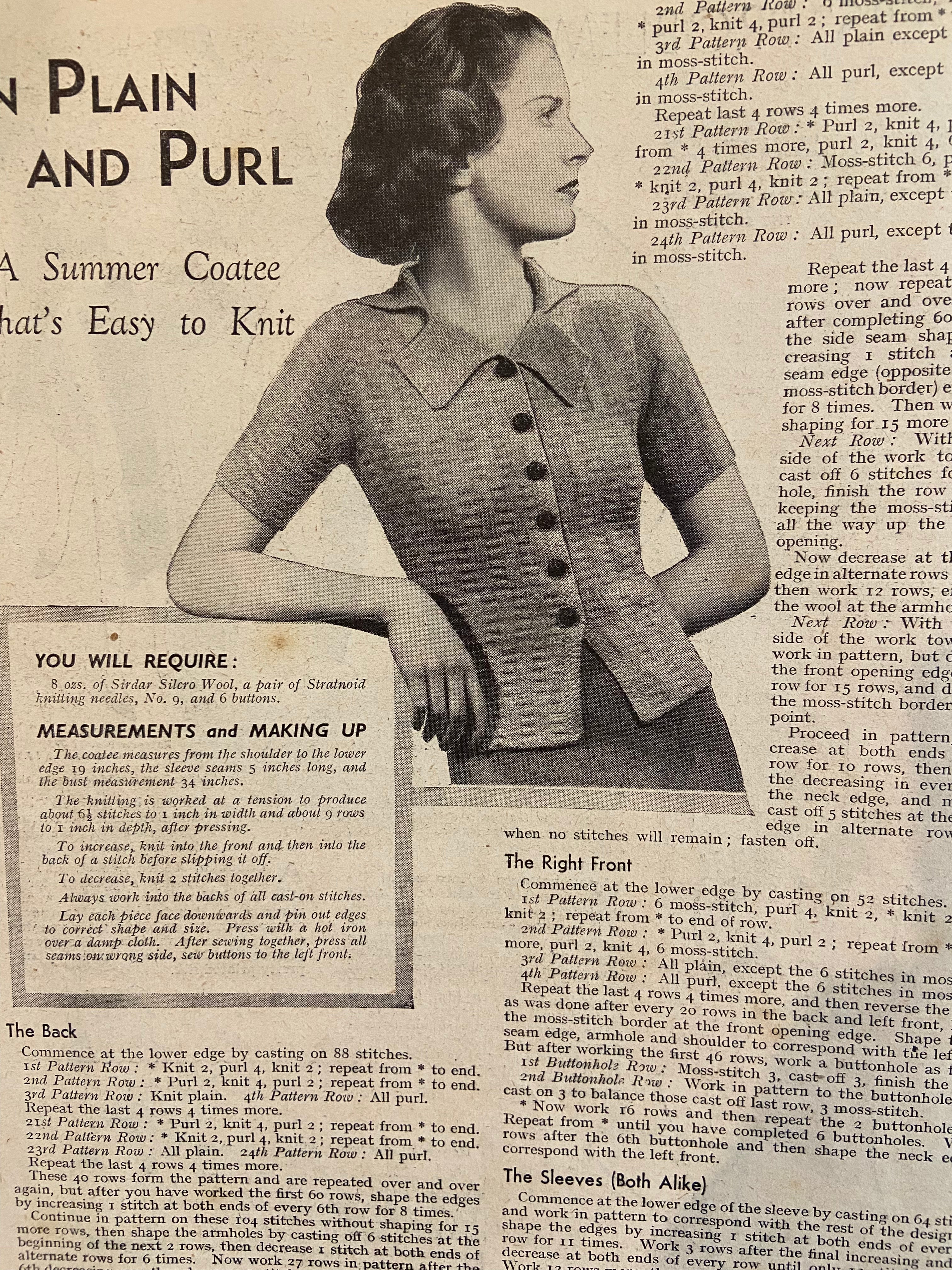 Mabs Fashions July 1937 with two dress sewing patterns, unused, factory folded. Bust 34 inches .