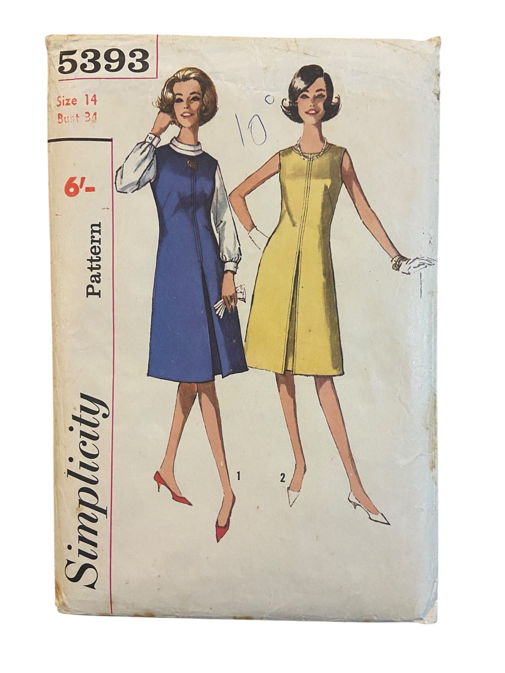 Simplicity 5393 vintage 1960s dress or jumper and blouse sewing pattern. Bust 34 inches