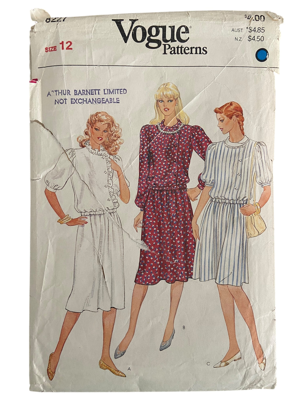 Vogue 8227 vintage 1980s top and skirt sewing pattern. Bust 34 inches