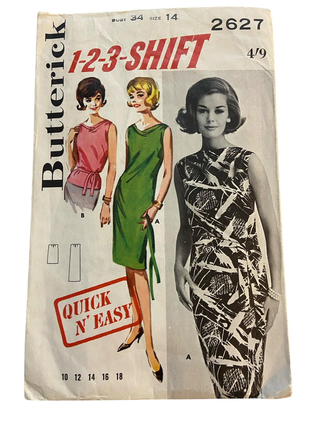 Butterick 2627 1-2-3 shift dress or overblouse sewing pattern Bust 34 inches