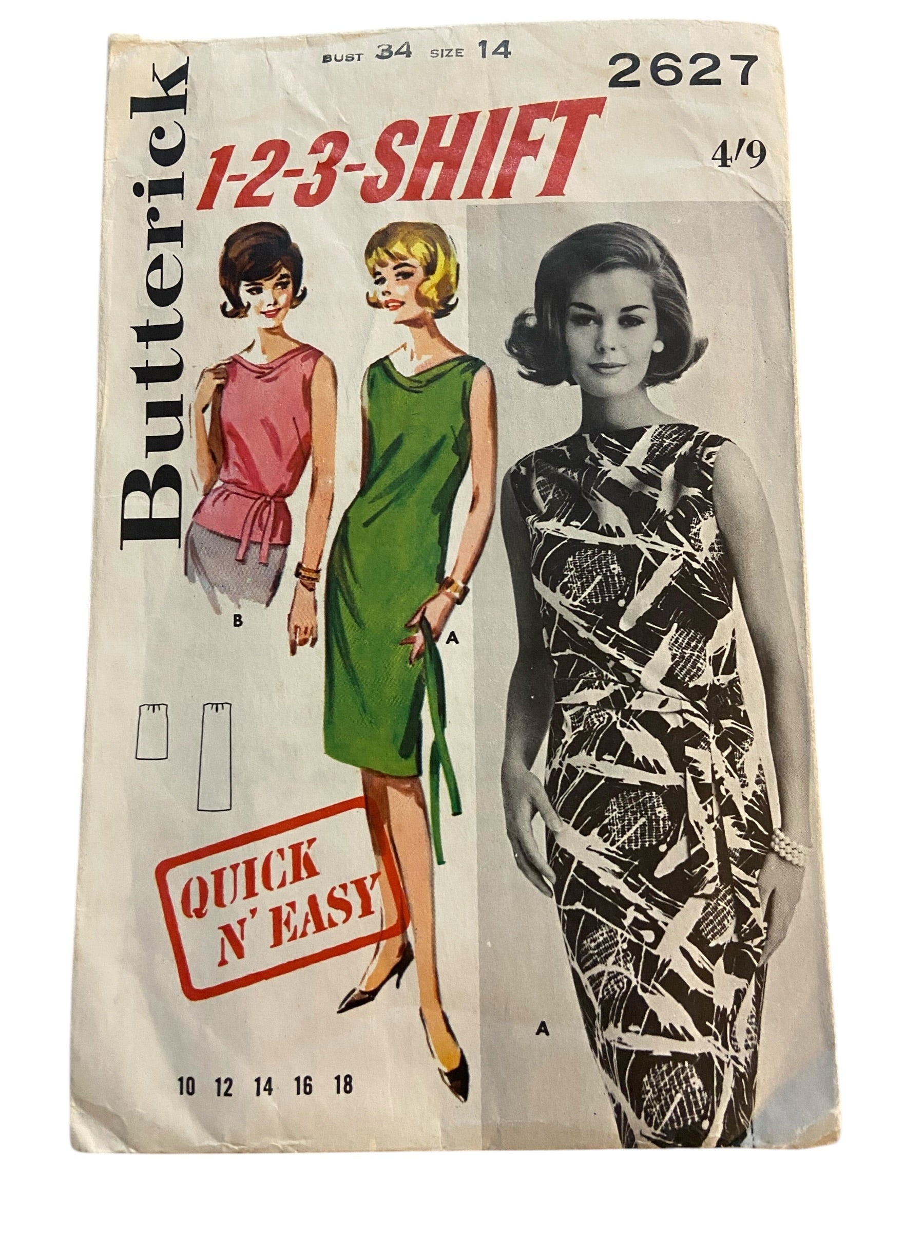 Butterick 2627 1-2-3 shift dress or overblouse sewing pattern Bust 34 inches