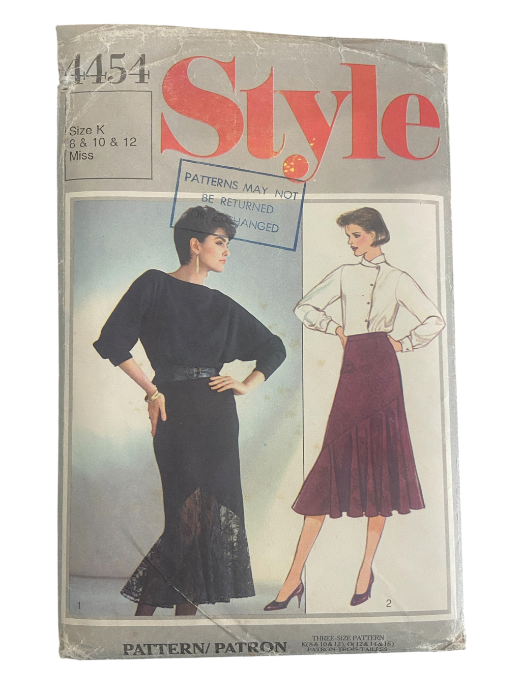 Style 4454 vintage 1980s skirt sewing pattern. Waist 24, 25, 26.5 inches