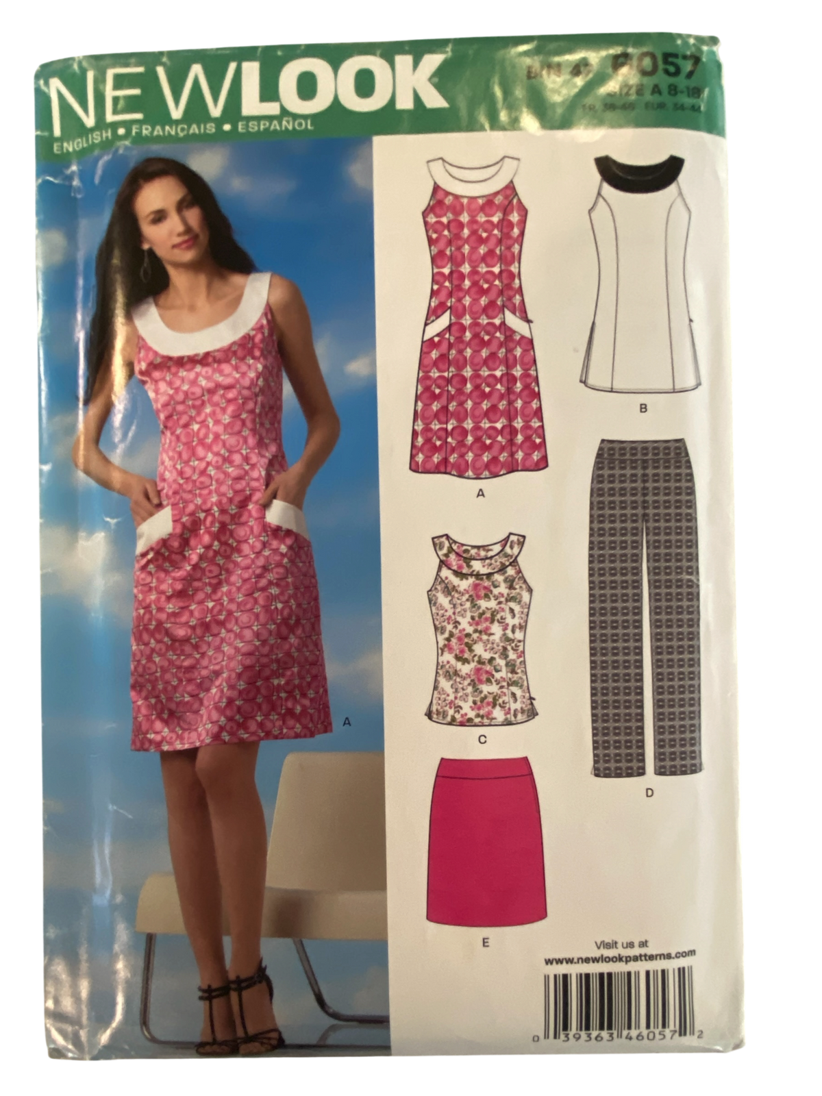 New Look 6057 dress, tops, pants and skirt sewing pattern. Sizes 8-18