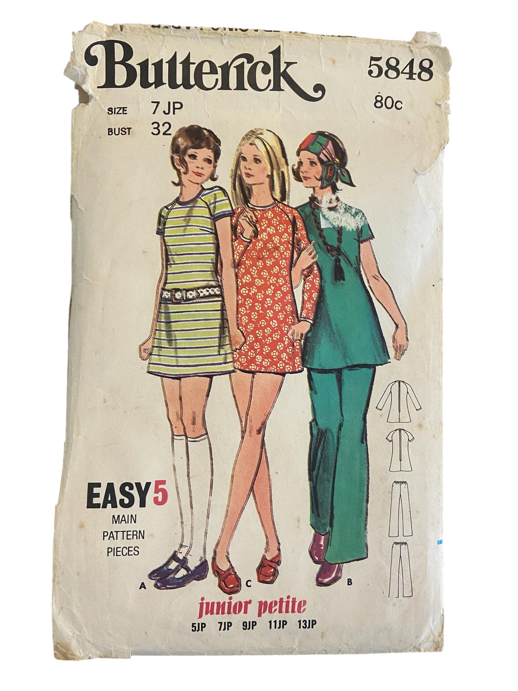 Butterick vintage 1970s dress and pants or shorts sewing pattern Bust 32 inches