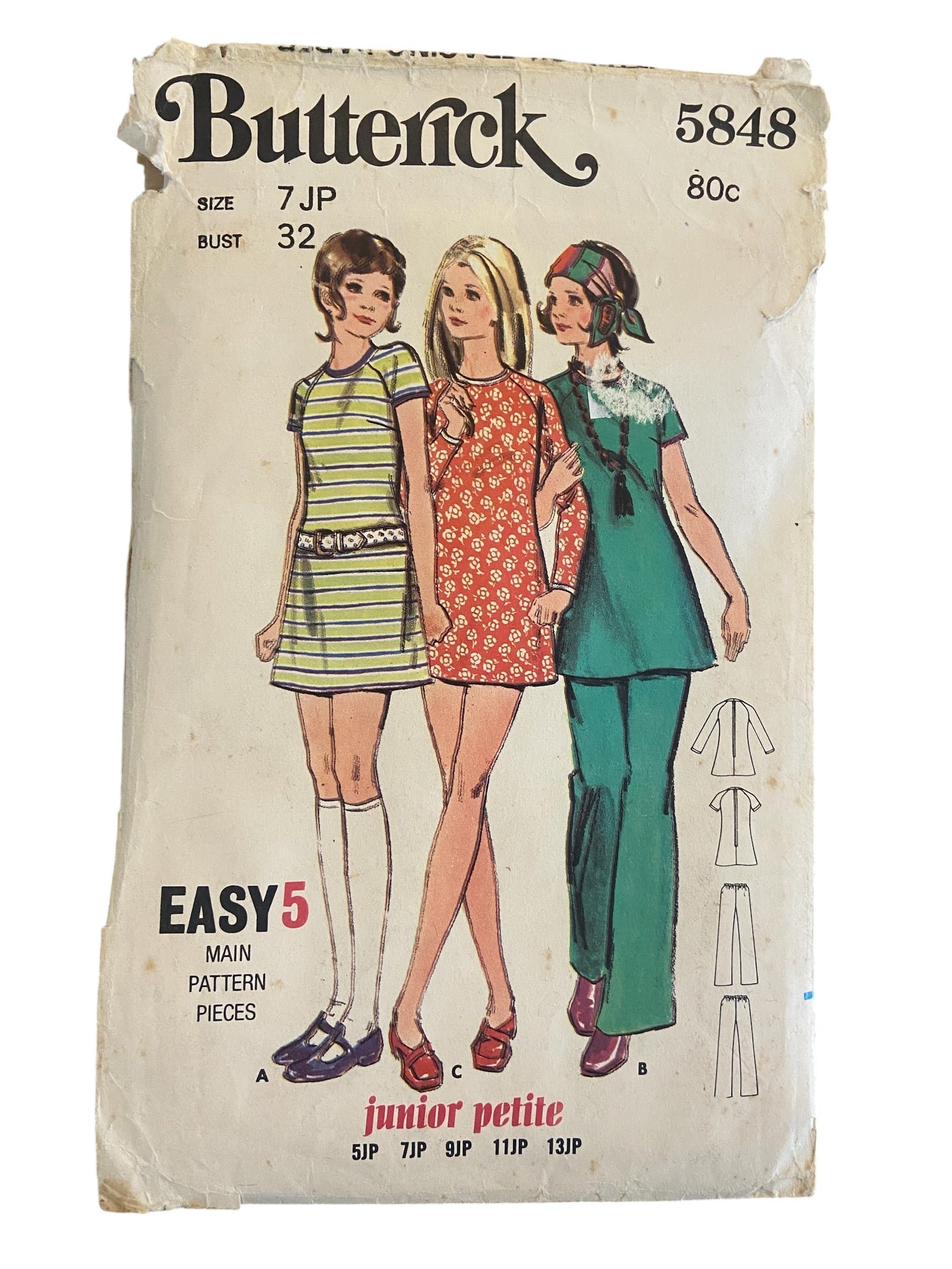 Butterick vintage 1970s dress and pants or shorts sewing pattern Bust 32 inches