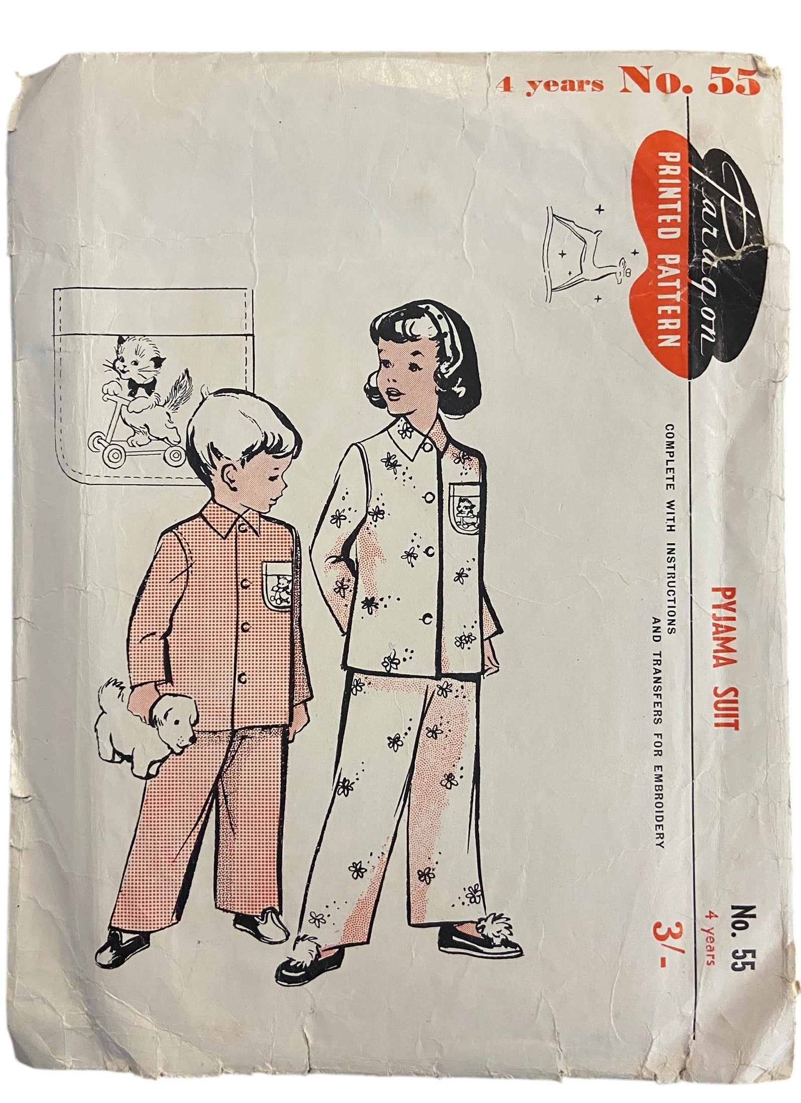 Paragon No. 55 vintage 1940's sewing pattern child’s pyjama suit. Size 4 years.