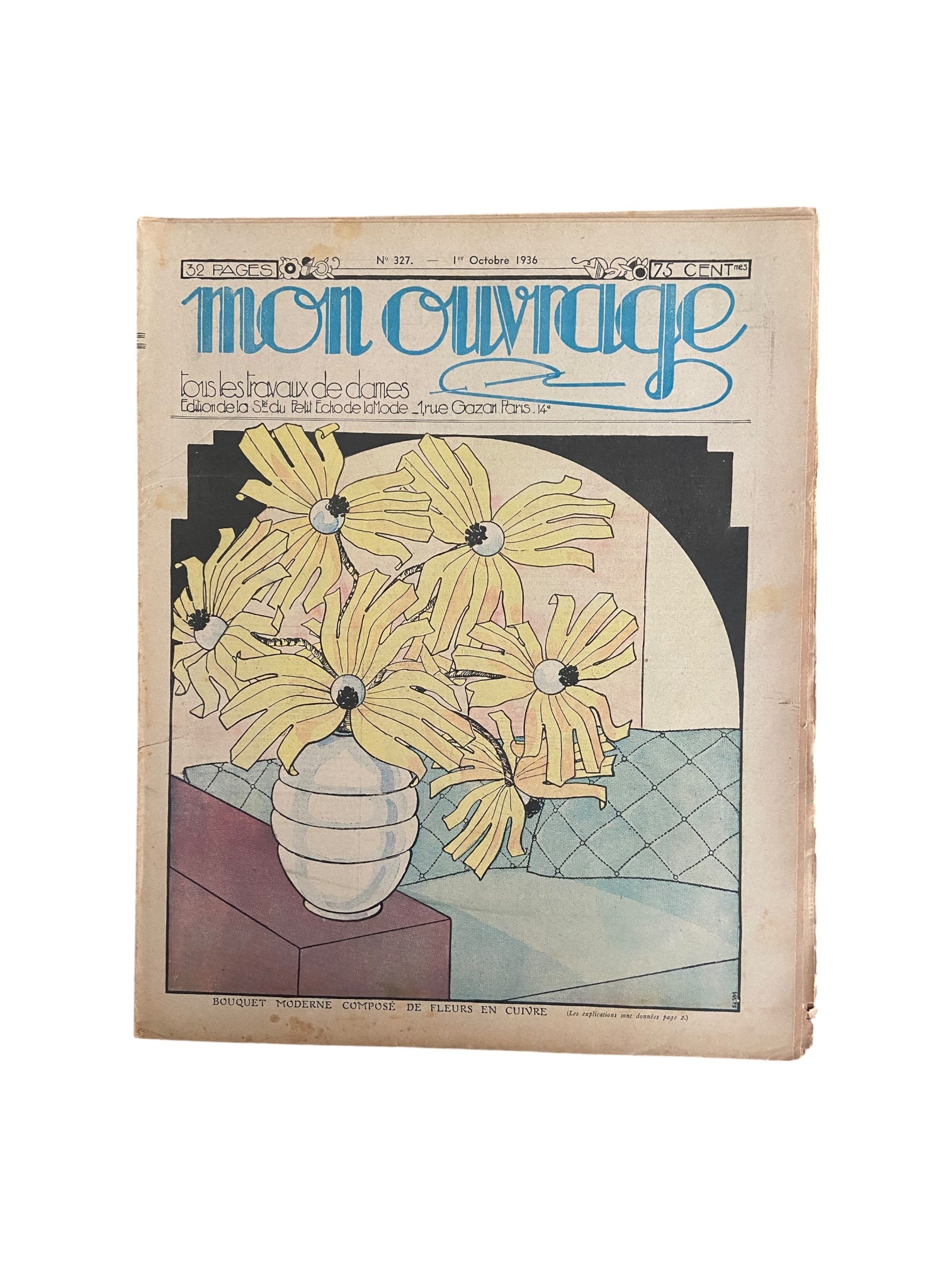 Mon Ouvrage 1 Octobre 1936 vintage French craft magazine with crochet patterns for a pegnoir, a golf jumper and a baby’s hat