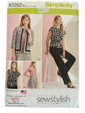 Simplicity K1202 top, skirt, unlined jacket and pants sewing pattern. Bust 31.5, 32.5, 34, 36, 38 inches