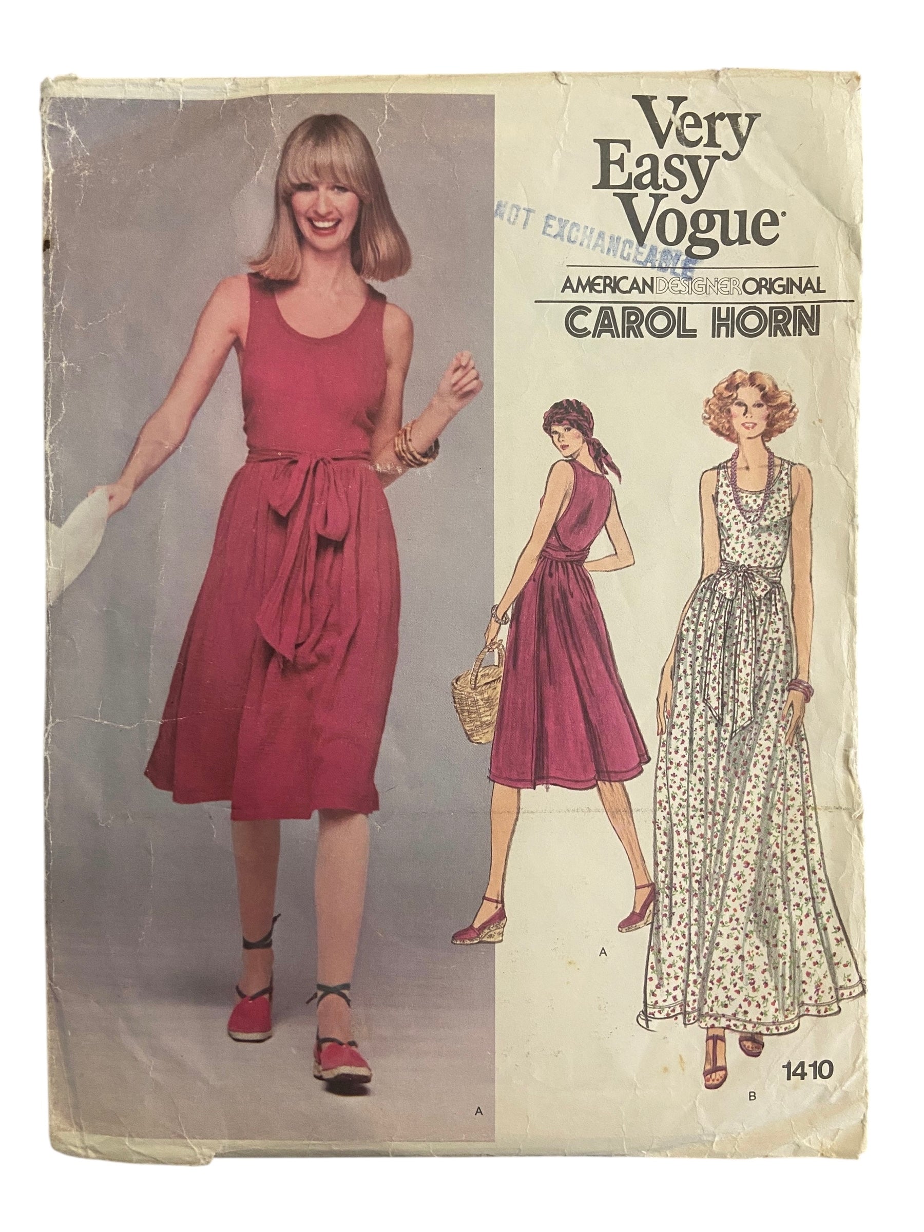 Vintage 1970s Vogue Designer Original Carol Horn dress sewing pattern. Bust 31.5 inches
