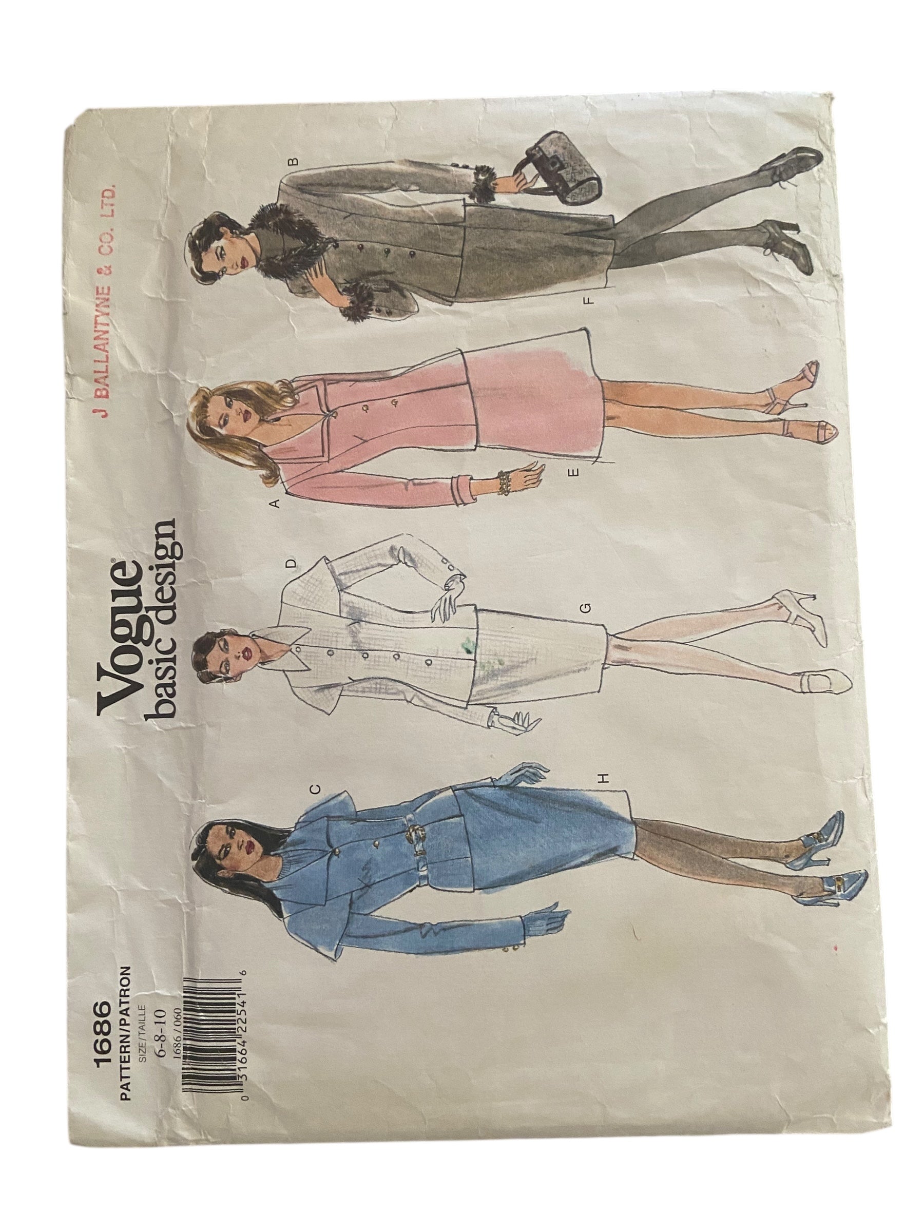 Vogue 1686 Vogue’s basic design jacket and skirt sewing pattern. Bust 30.5, 31.5, 32.5 inches