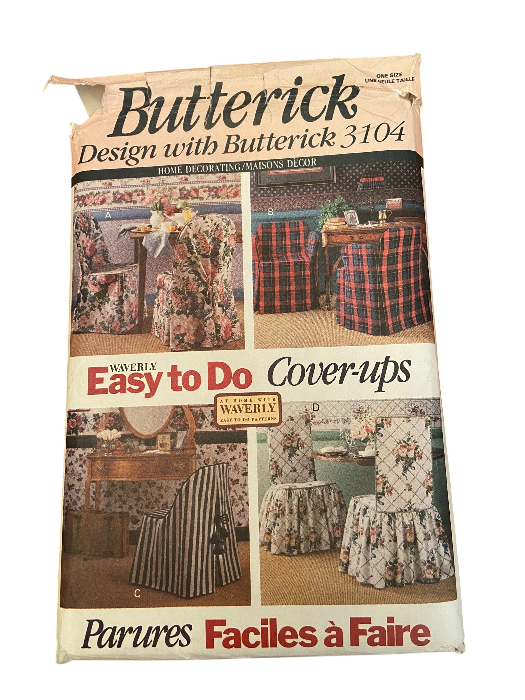 Butterick Home Decorating 3104 vintage 1990s chair covers craft pattern