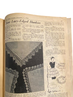 Australian home journal December 1st 1952 with three sewing pattern, unused, factory folded. Two dresses and child’s sunsuit. Bust 34 inches.