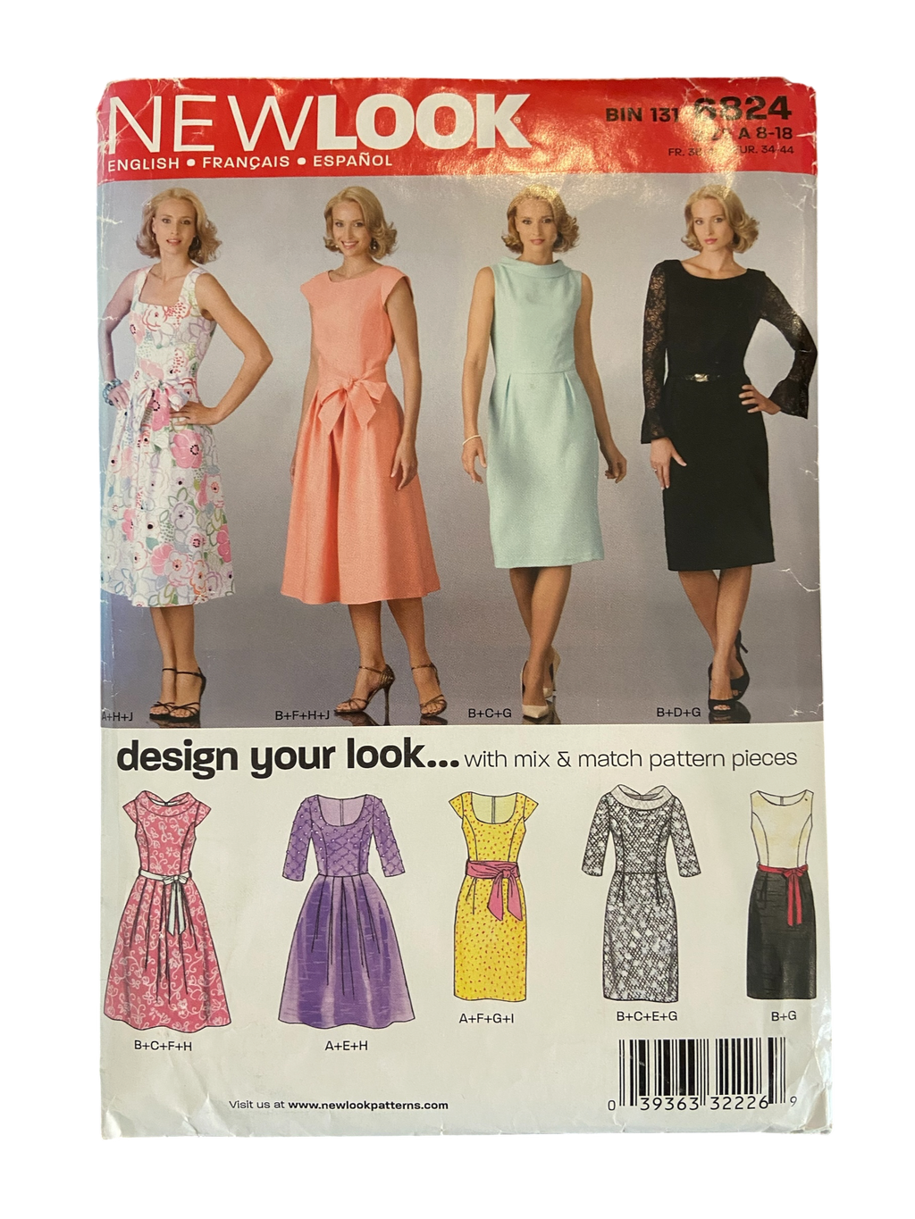 New Look 6824 design your dress sewing pattern. Bust 31.5, 32.5, 34, 36, 38, 40 inches