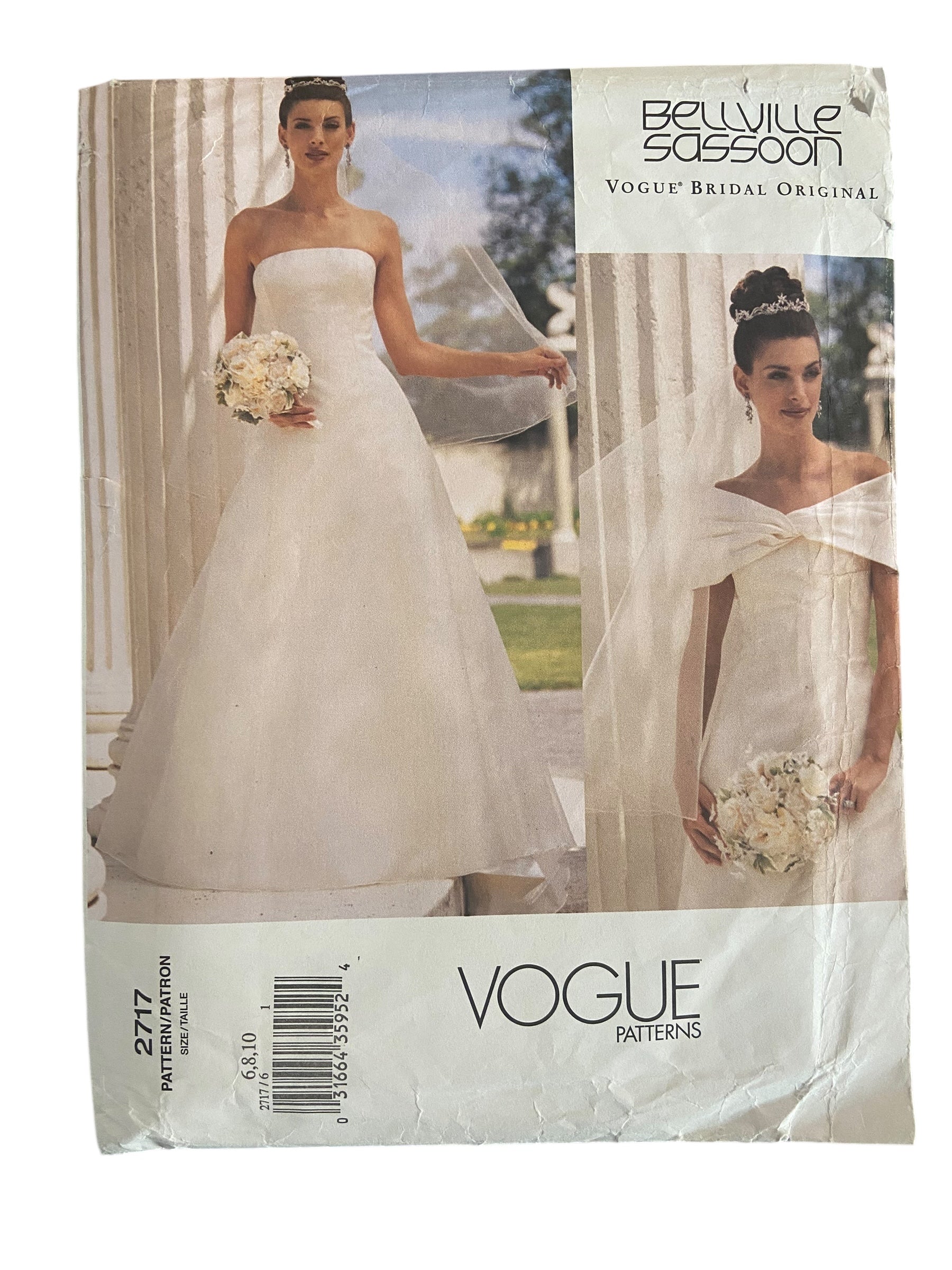 Vogue Bridal Original 2717 vintage 2000s Bellville Sassoon bridal dress sewing pattern. Bust 30.5, 31.5, 32.5 inches