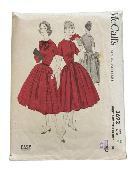 McCall’s 3692 vintage 1953 dress sewing pattern. Bust 32 inches