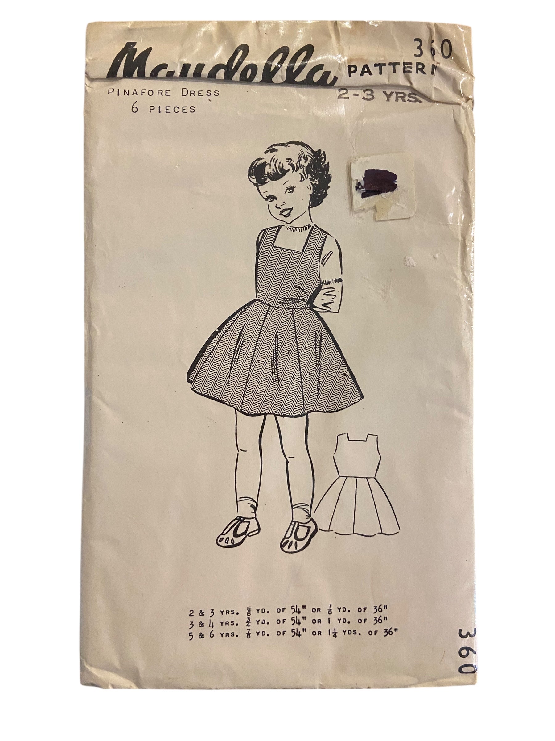 Maudella 360 vintage 1960s child's pinafore dress sewing pattern. Size 2-3 years