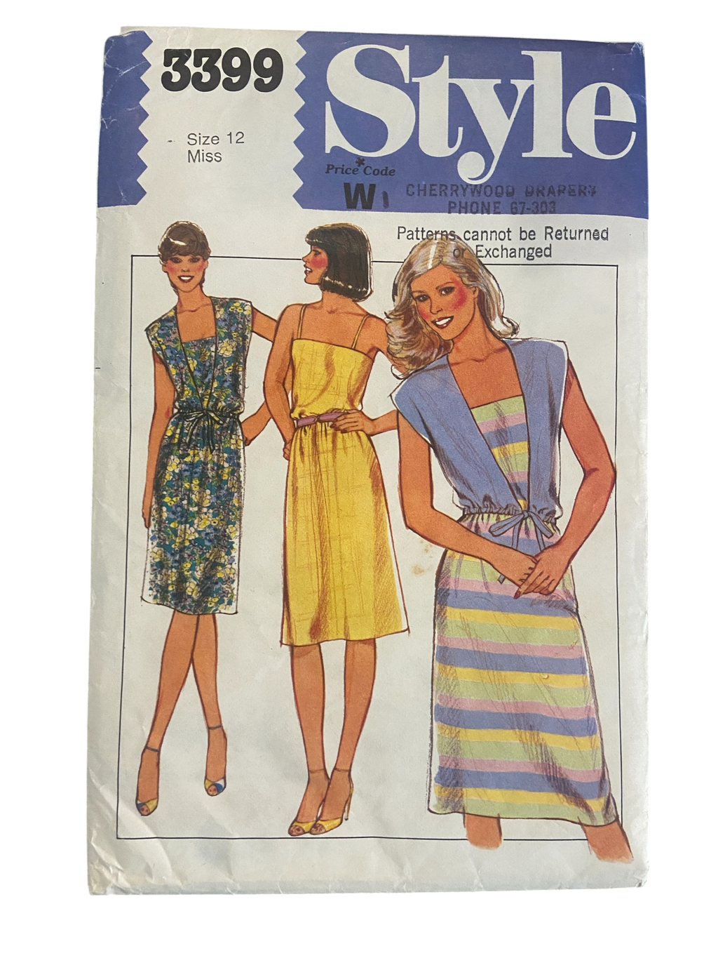 Style 3399 vintage 1970s dress and cover up sewing pattern. Bust 34 inches